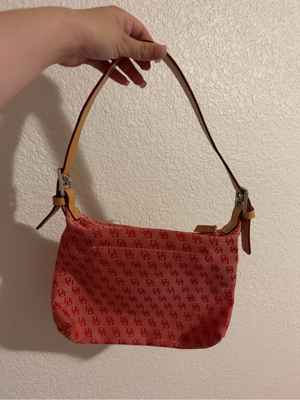 Dooney & Bourke Red Patterned Shoulder Bag with Tan Strap - Picture 2 of 7